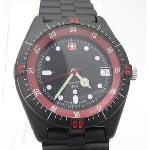Vintage Men Swiss Wenger Quartz WR Analog Dial Plastic Case Round Watch (E814)